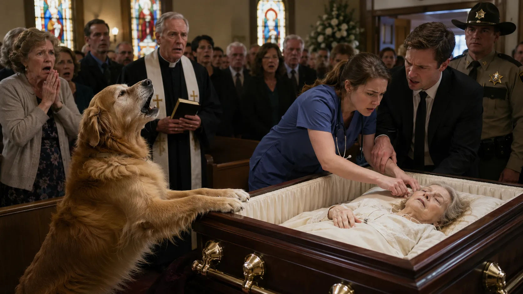 The Dog Barked at the Casket During the Funeral — Then One Small Sound Made Everyone Stop Breathing